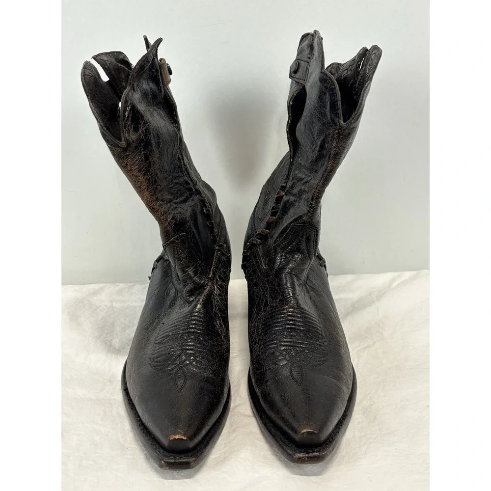 Sonora Cassidy Fold over Boots Sz 6.5 B Western Distressed Dark Brown Point Toe